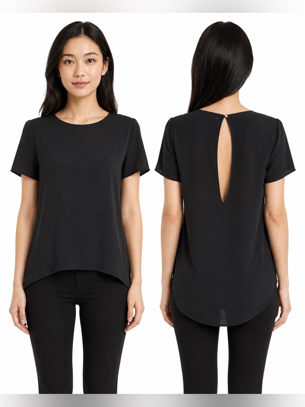 Wilfred 100% Silk High Low Blouse Black XXS Keyhole Back Top
